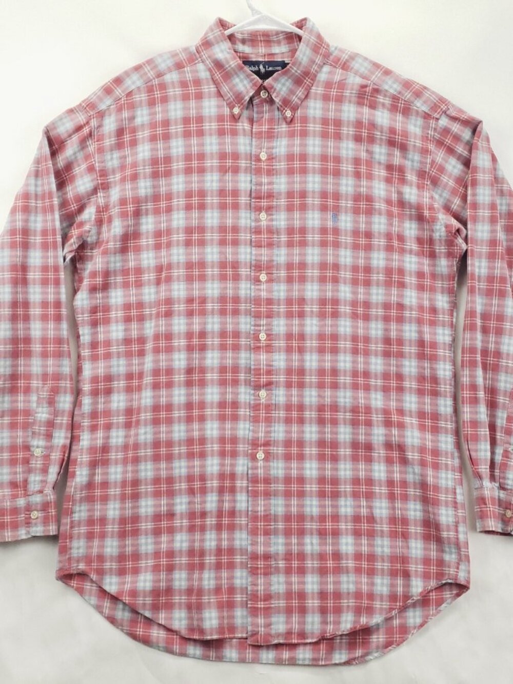 Vintage Ralph Lauren Blake Shirt Mens L Red Blue Plaid Long Sleeve Button-Down